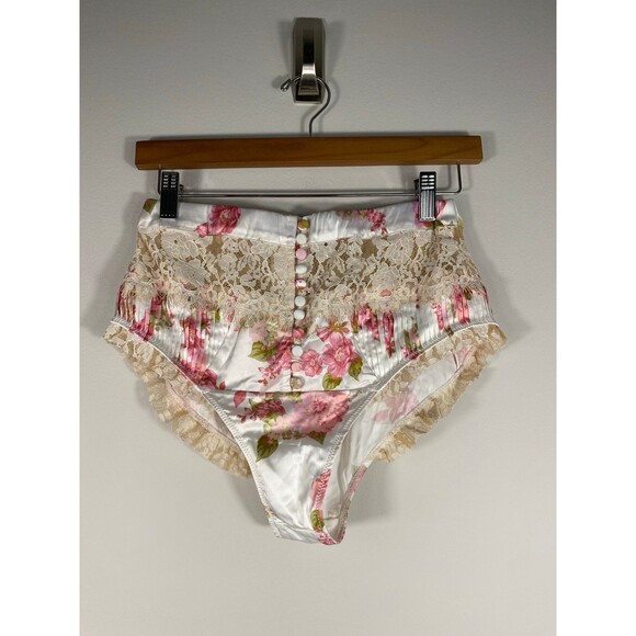 For Love and Lemons Floral Satin & Lace High-Waisted Panties – Size Small - Picture 1 of 5